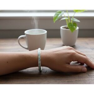 Zuni Opal Inlay Cuff Bracelet, Sterling Silver by Adrian Wallace, Size 6.5in**